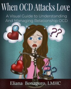 Quieting the Noise OCD book cover by Eliana Bonaguro LMHC, illustrated guide to OCD, intrusive thoughts, compulsions, anxiety, and ERP therapy